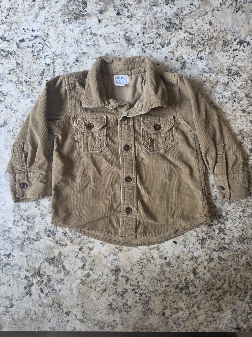 Vintage Y2K Old Navy Tan Corduroy Long Sleeve Shirt - 18-24 Months